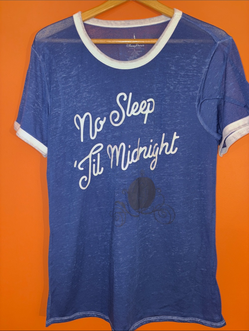 Disney Parks Cinderella Blue Ringer 'No Sleep 'Til Midnight' Woman’s Tee L/XL
